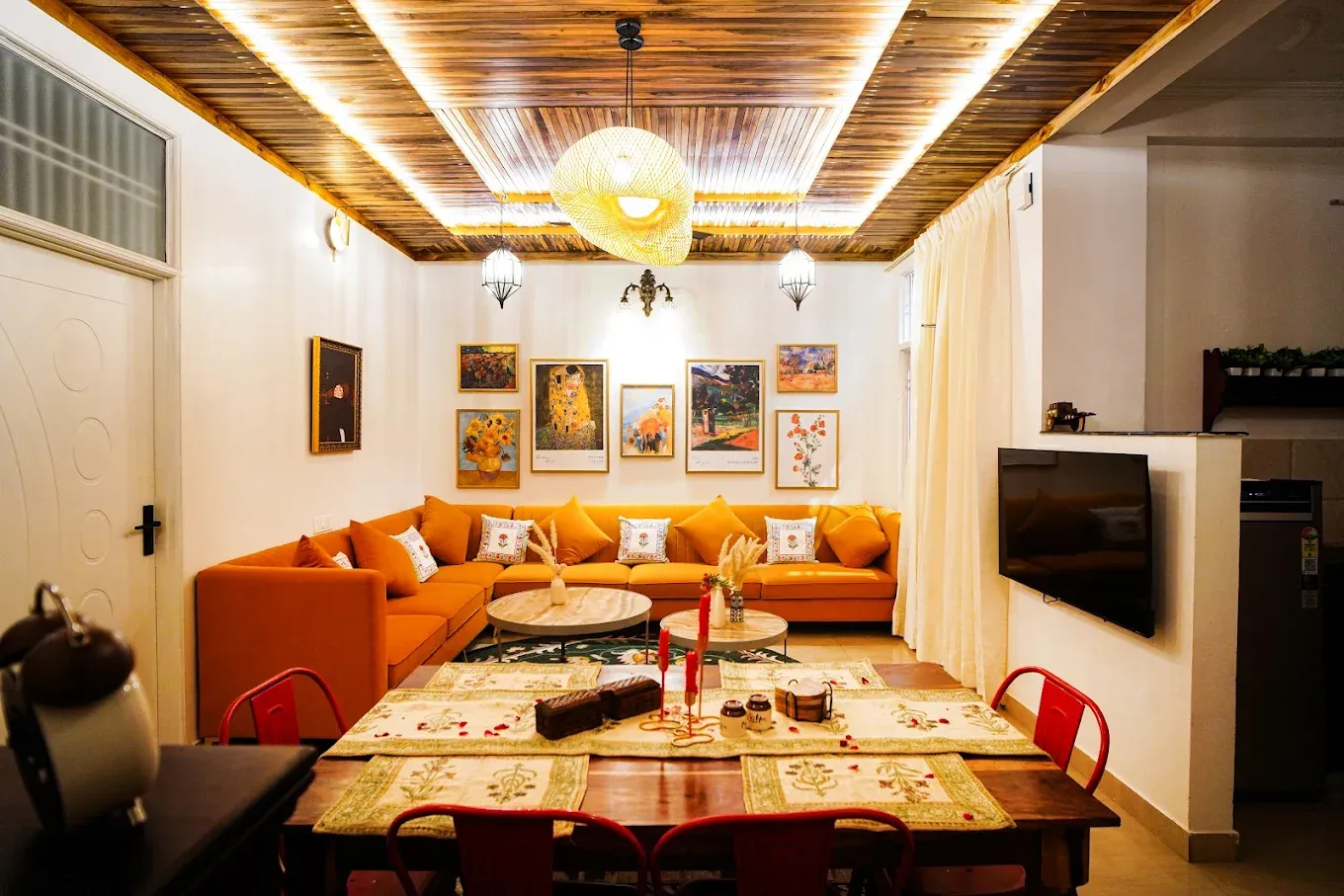 Designer living room at Pink City Stays luxury homestay in Jaipur
