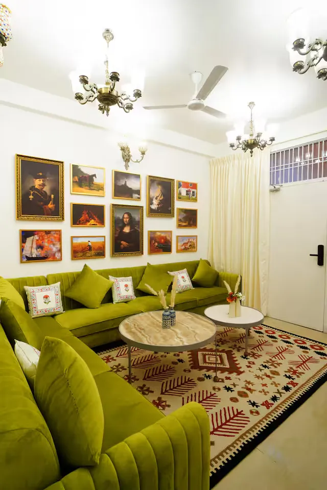Met Luxe Galleria — olive green lounge with classic portrait gallery